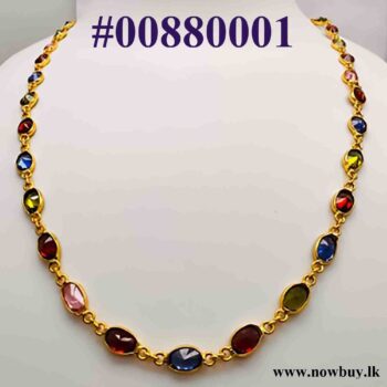 Gold plated Ladies 18/24 Inch Chain With Multi Colored Oval Stone_#088 Necklaces NowBuy.lk