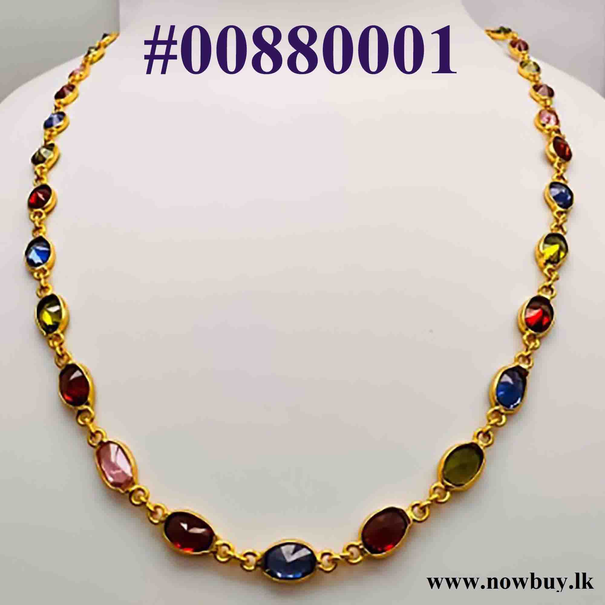 Gold plated Ladies 18/24 Inch Chain With Multi Colored Oval Stone_#088 Necklaces NowBuy.lk 2