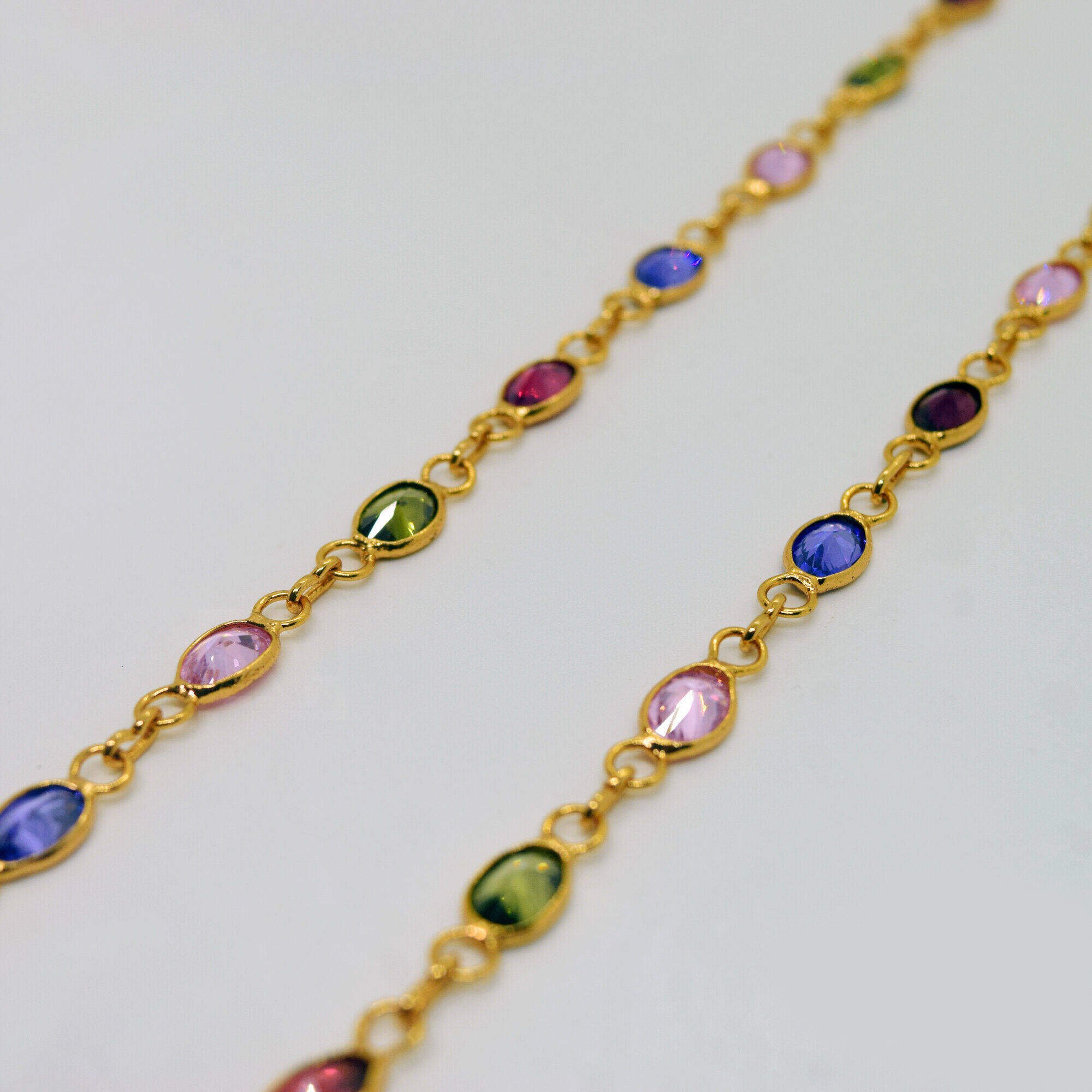 Gold plated Ladies 18/24 Inch Chain With Multi Colored Oval Stone_#088 Necklaces NowBuy.lk 4