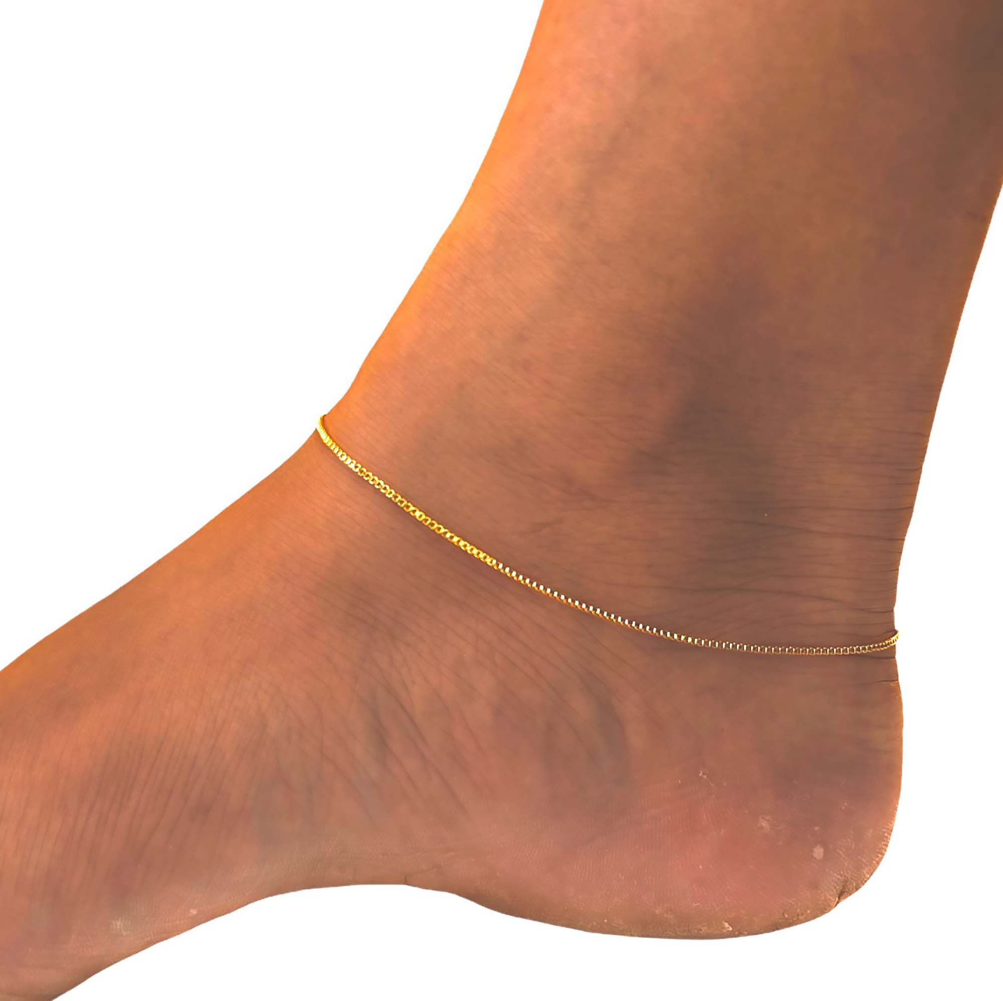 Gold Plated latest Box Type Anklet Foot Jewelry 10inch Box Chain Kolusu