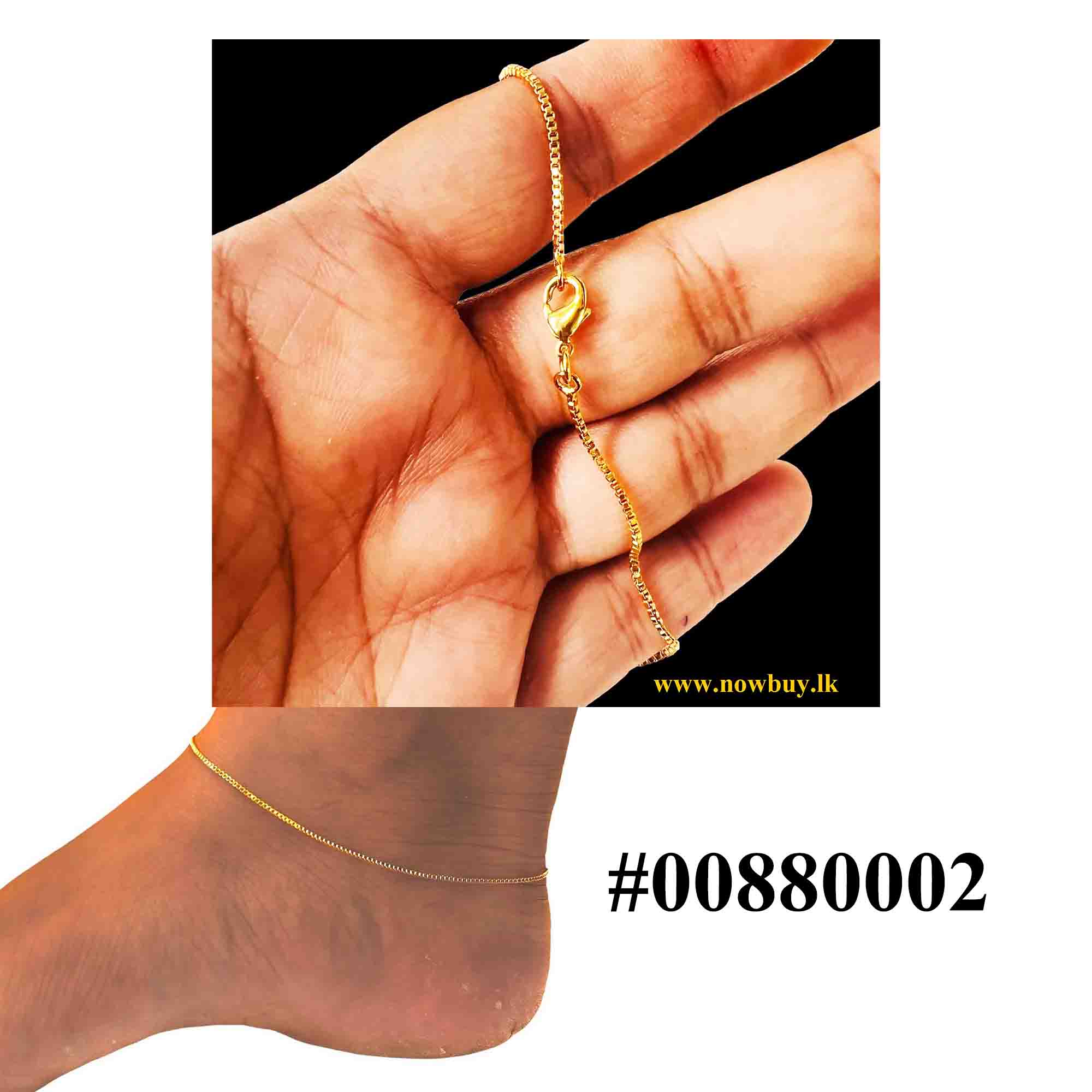 Gold Plated latest Box Type Anklet Foot Jewelry 10inch Box Chain Kolusu for Women Anklets NowBuy.lk 2