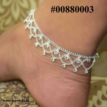 Silver Plated Traditional Zulla Type Anklet Padasaram Foot Jewelry Payals Kolusu With Hanging Type White Stone for Women Anklets NowBuy.lk