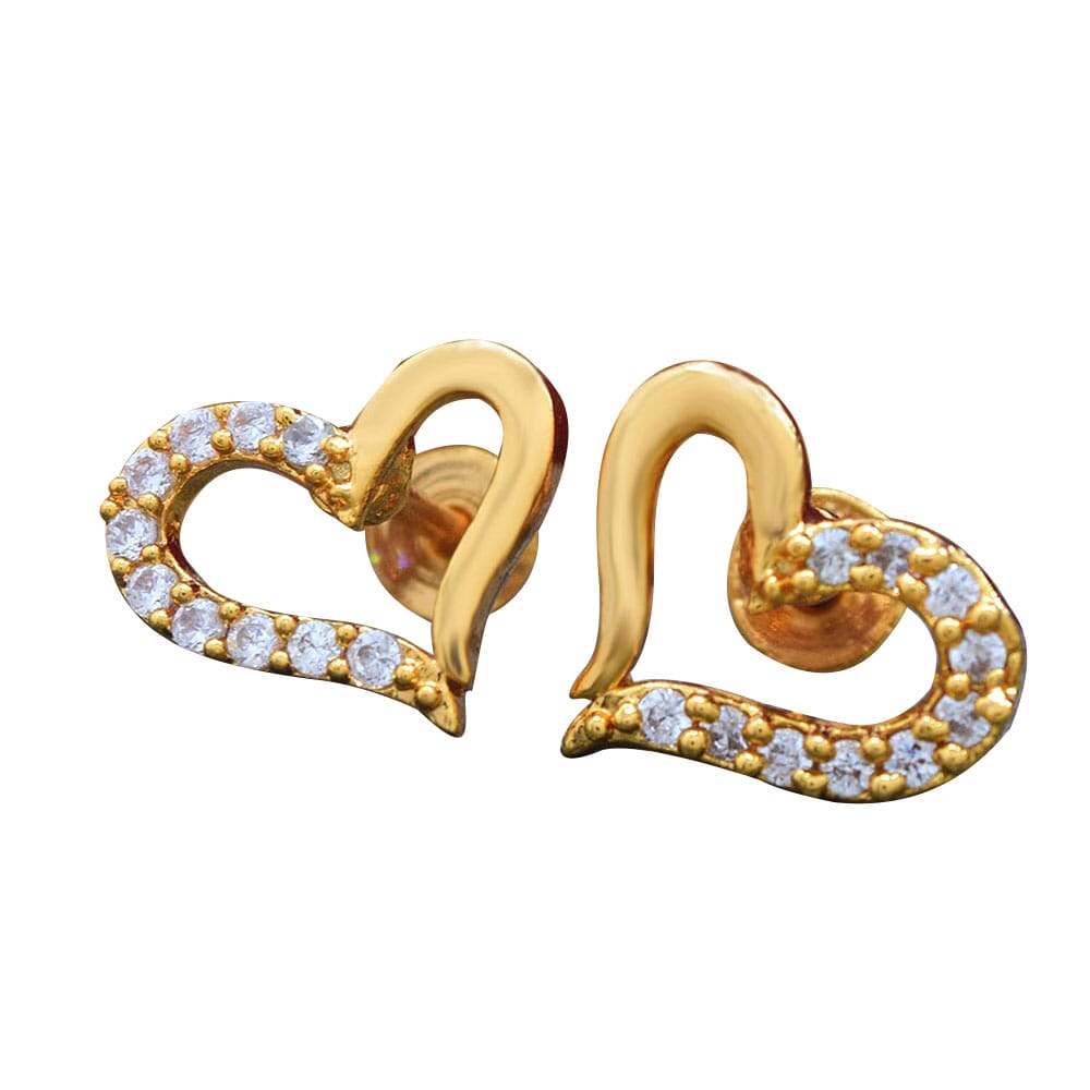 Gold Plated Stylish Quality Heart Theme Earrings With Stone For Women Love Gift (NBLK) Stud earrings NowBuy.lk 3