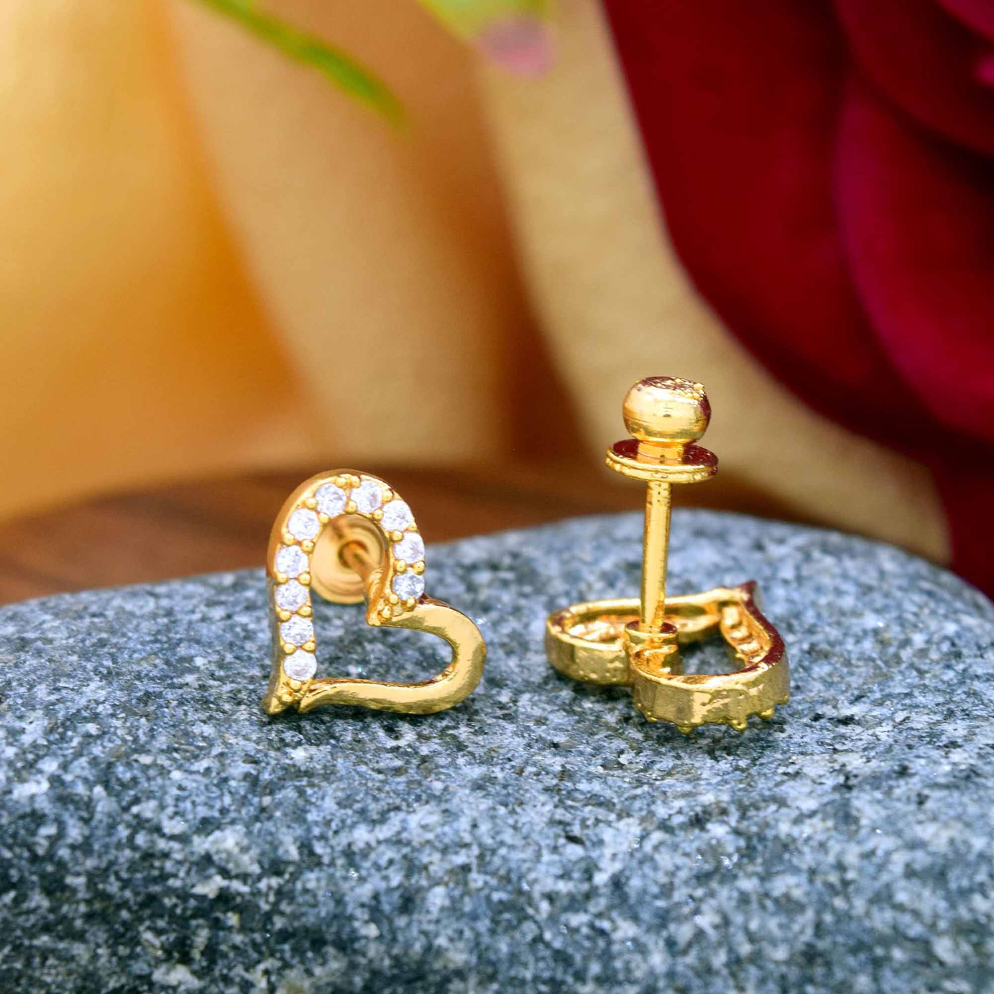 Gold Plated Stylish Quality Heart Theme Earrings With Stone For Women Love Gift (NBLK) Stud earrings NowBuy.lk 4
