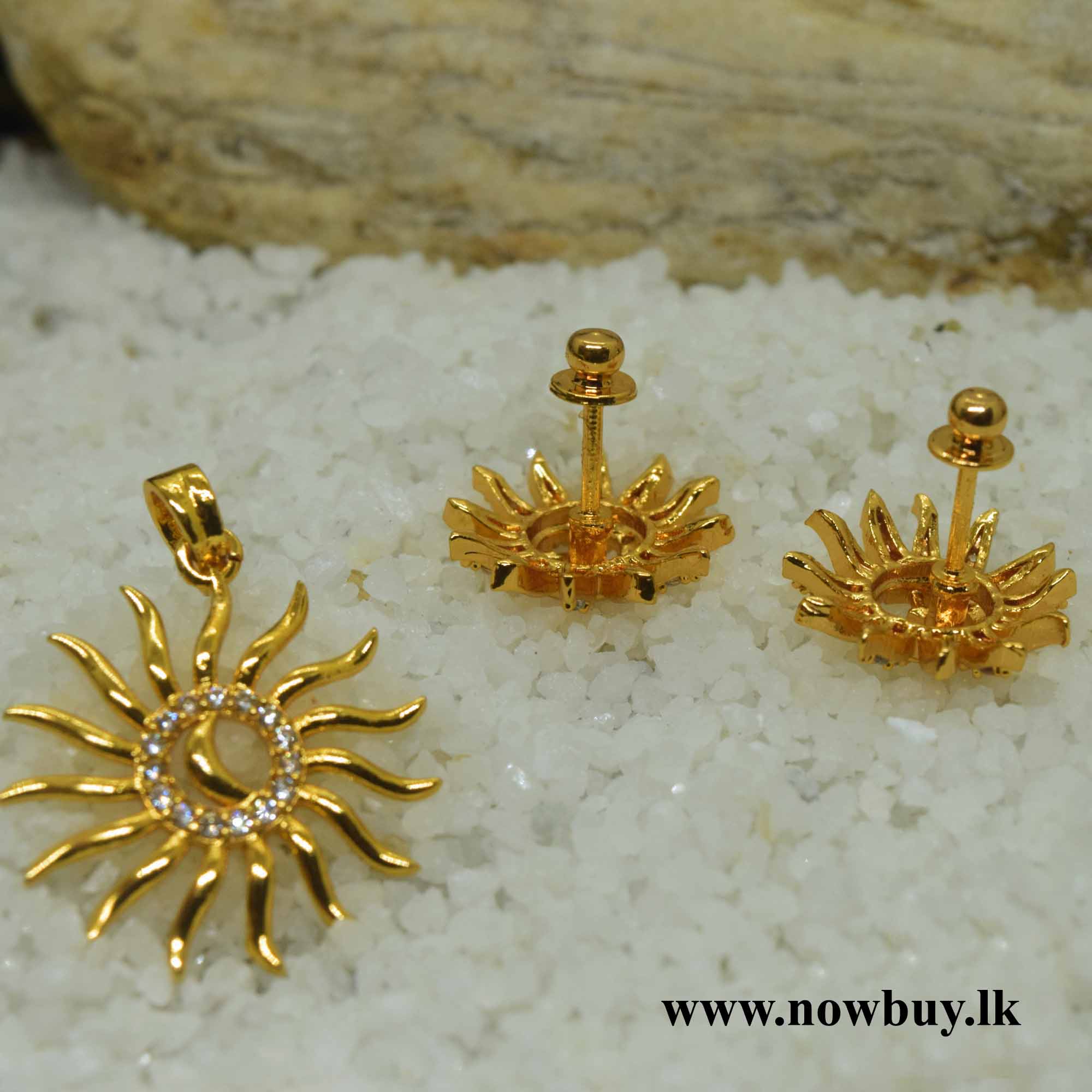 Gold Plated Sun Theme Pendant With Earrings For Women (NBLK) Stud earrings NowBuy.lk 3