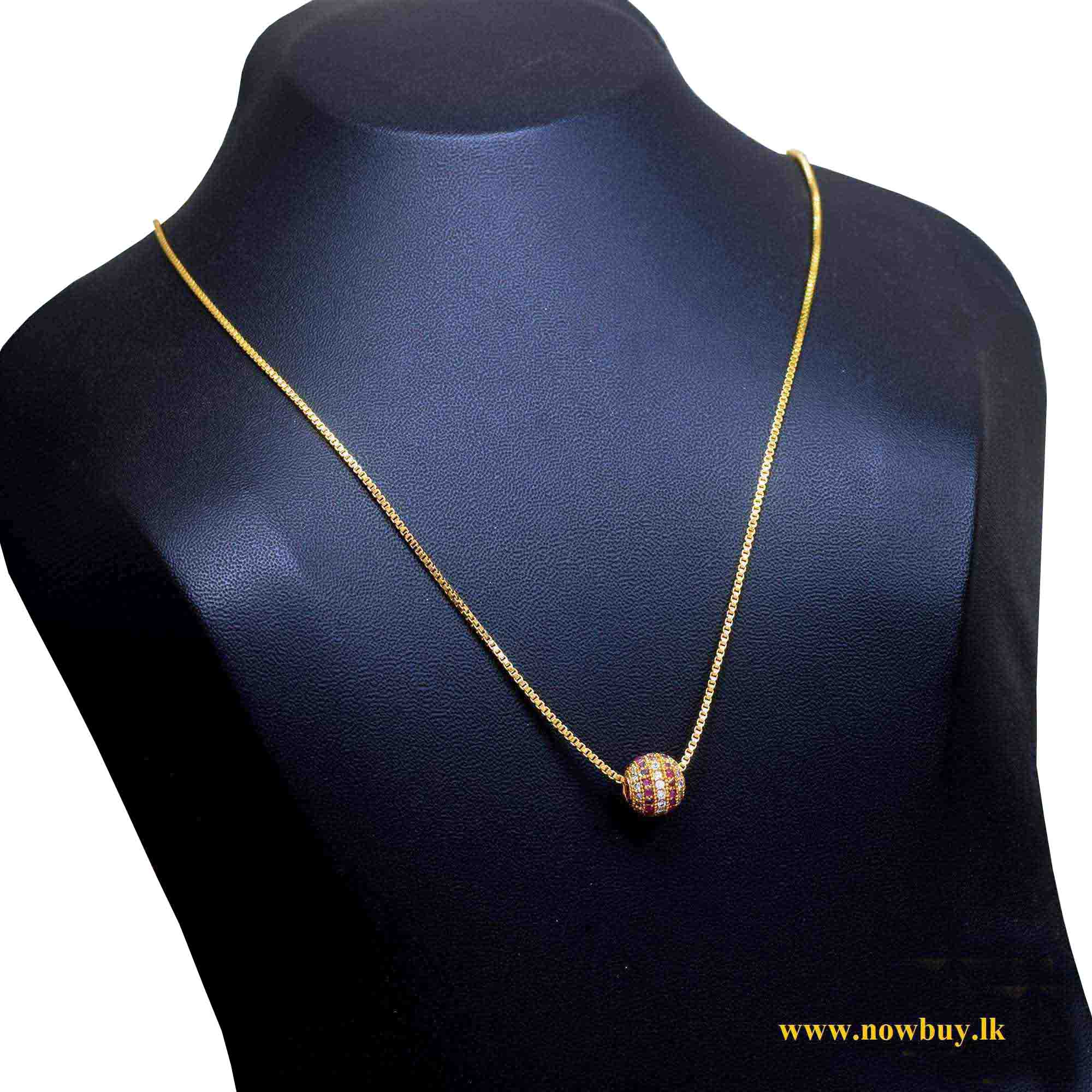 18Inch (45cm) Gold plated Rich look Box chain 01mm with RUBI Red color with Ball pendant (NBLK) Necklaces NowBuy.lk 4