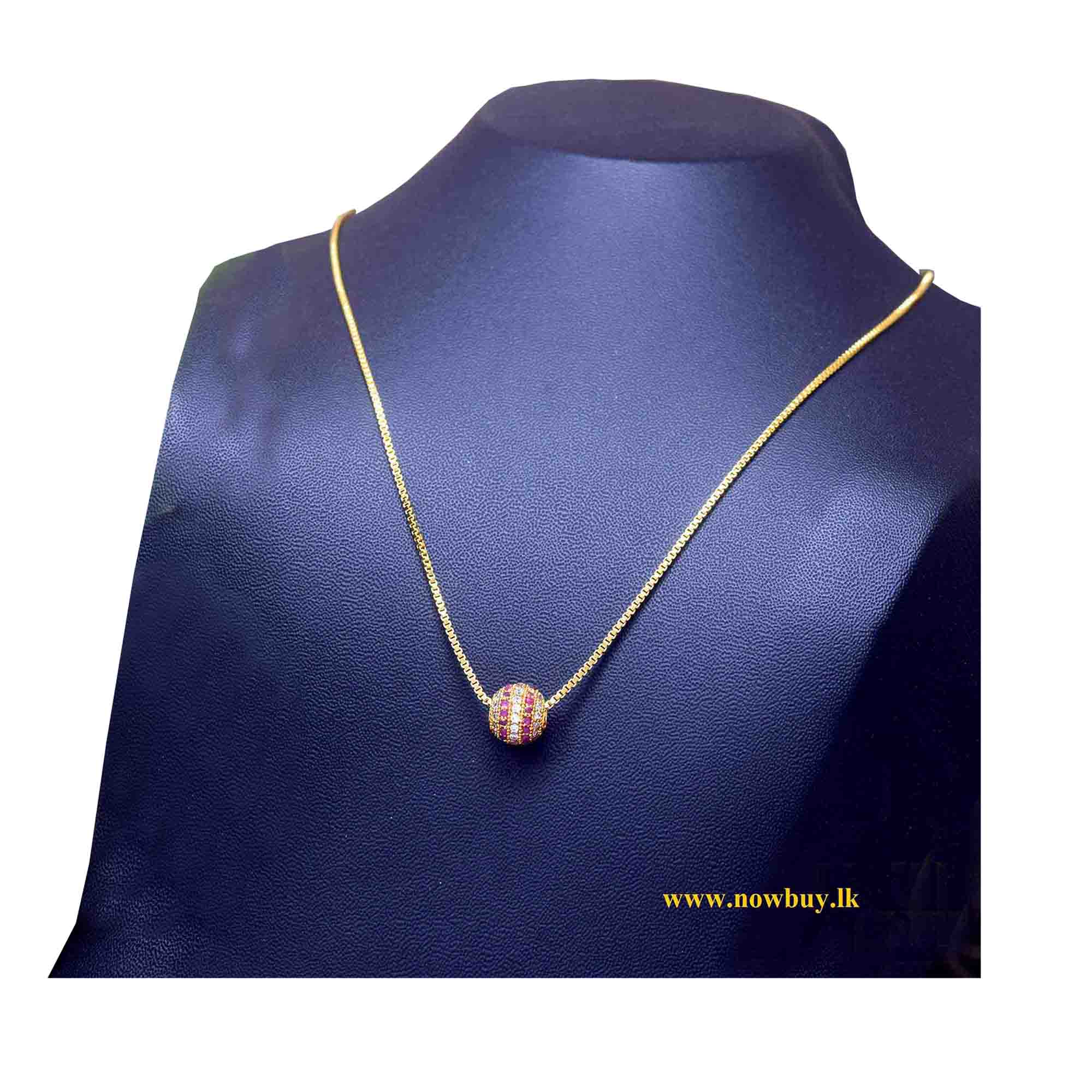 18Inch (45cm) Gold plated Rich look Box chain 01mm with RUBI Red color with Ball pendant (NBLK) Necklaces NowBuy.lk 5