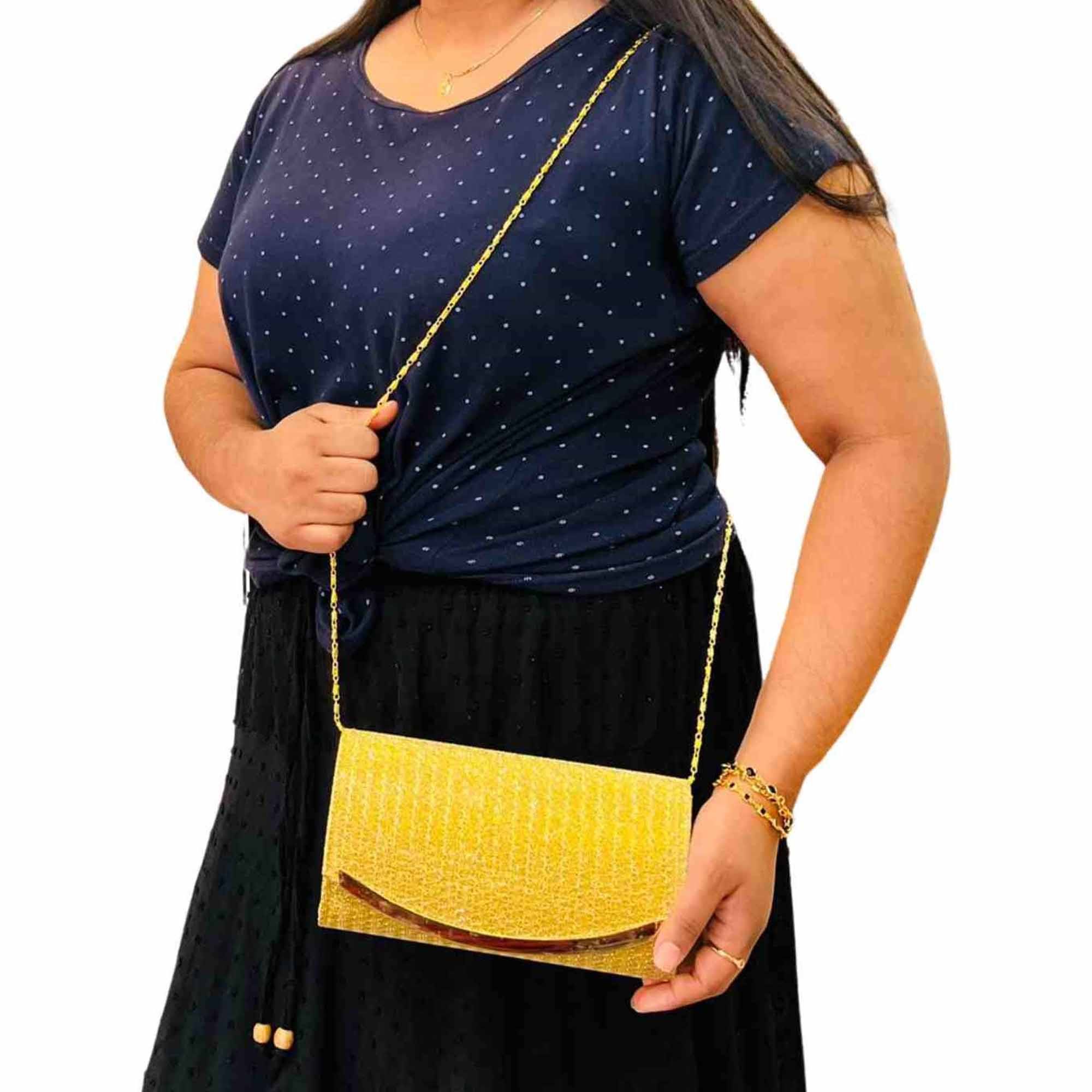 Bridal Wedding Lady Satin Gold Bags Lace chain Shoulder Bag Purse Party Girl Handbags (NBLK) Clutches NowBuy.lk 3
