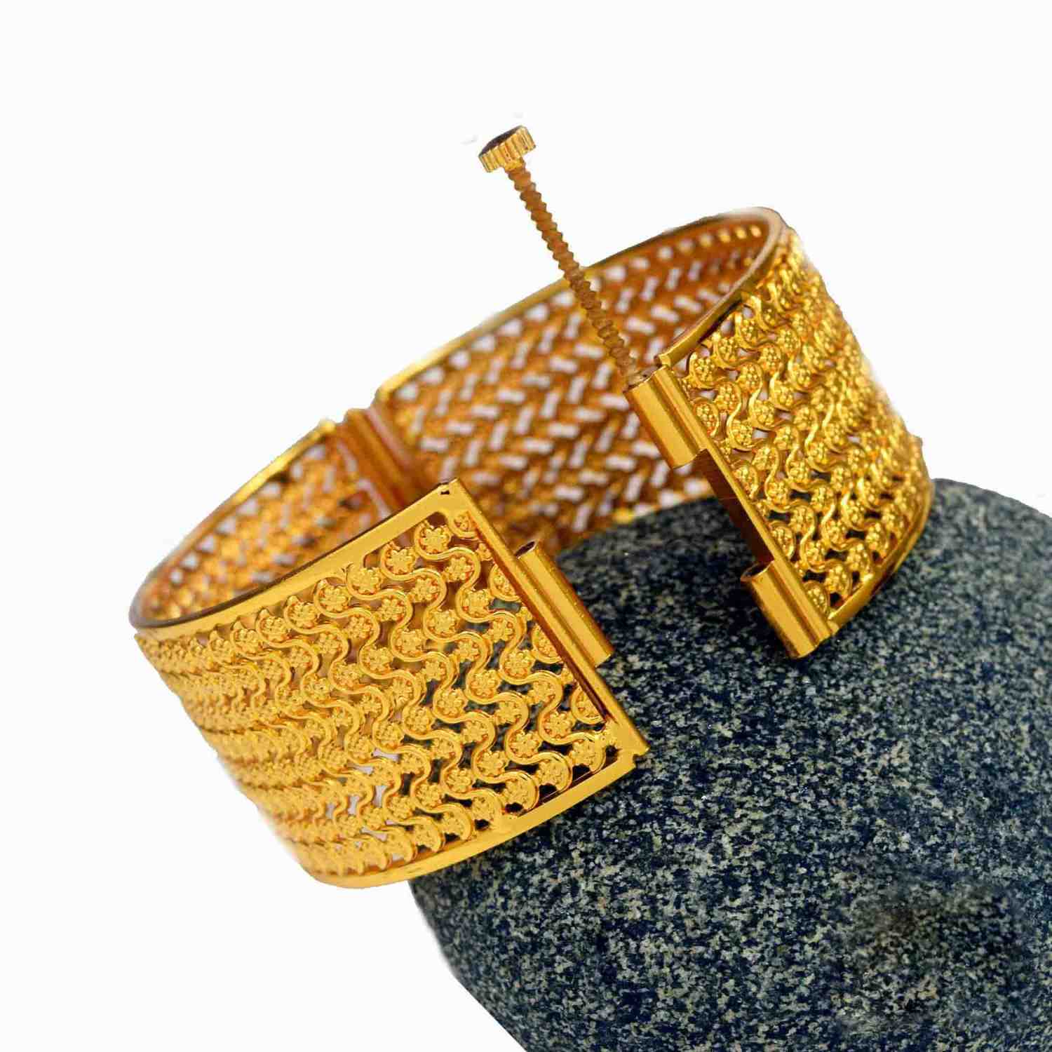 Gold Plated Foxtail Link Big lock bangle Bracelets & Bangles NowBuy.lk 4