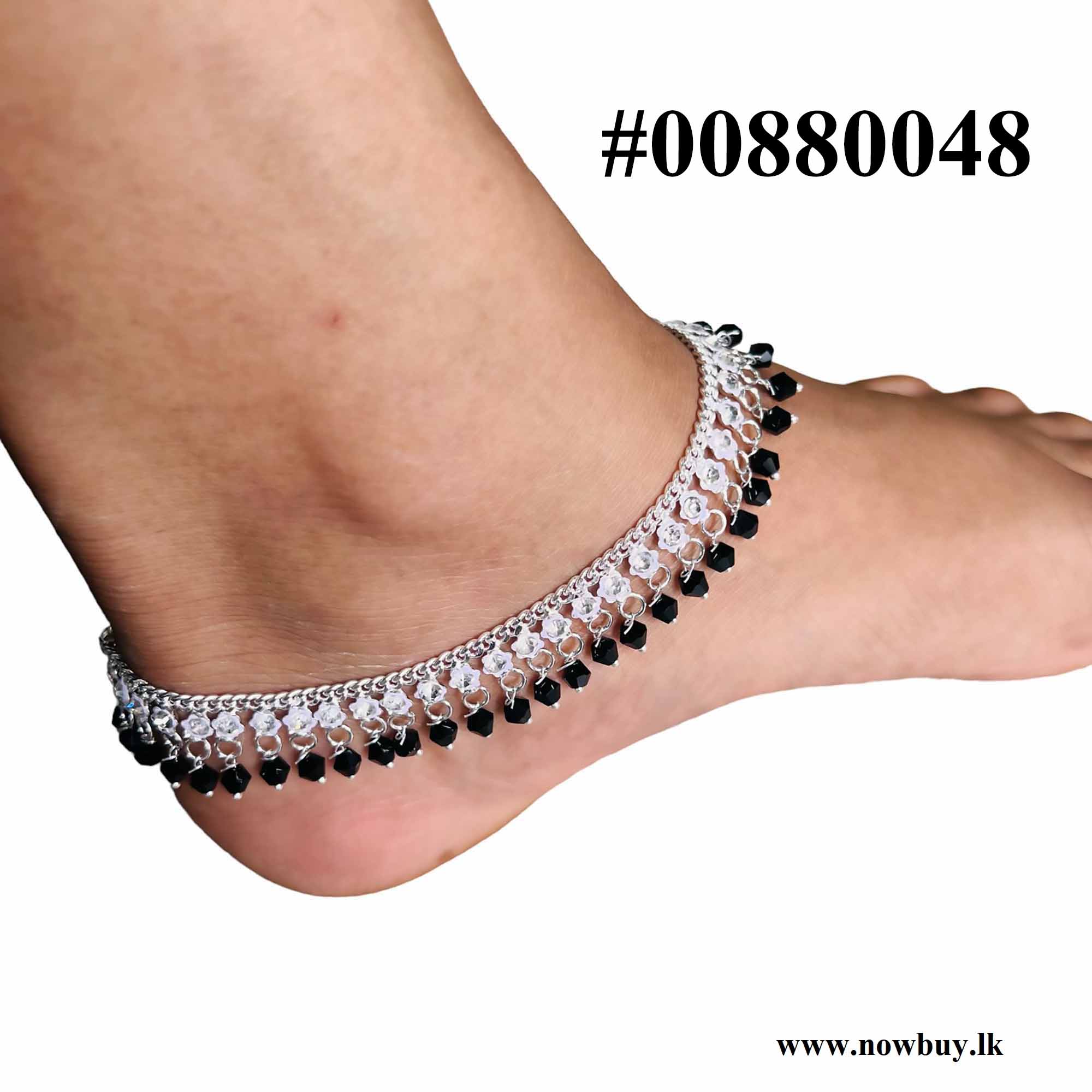 Silver Plated Kamal Anklet Hanging Black pearl Anklets NowBuy.lk 2