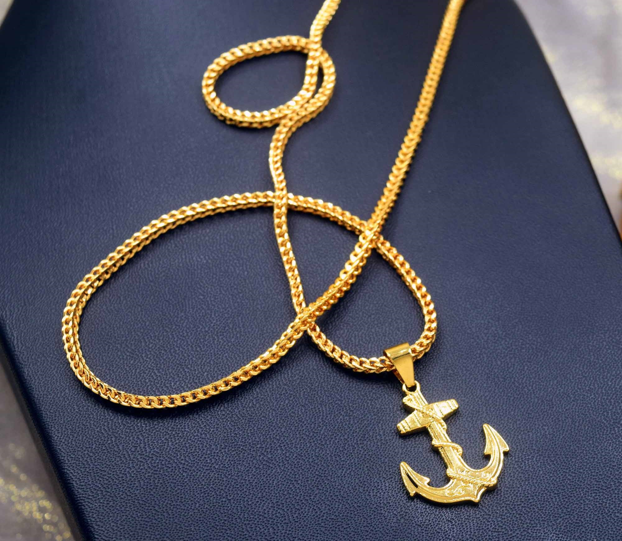 Gold Plated 18″/24″ 3mm FOX chain Anchor pendent Necklaces NowBuy.lk 3
