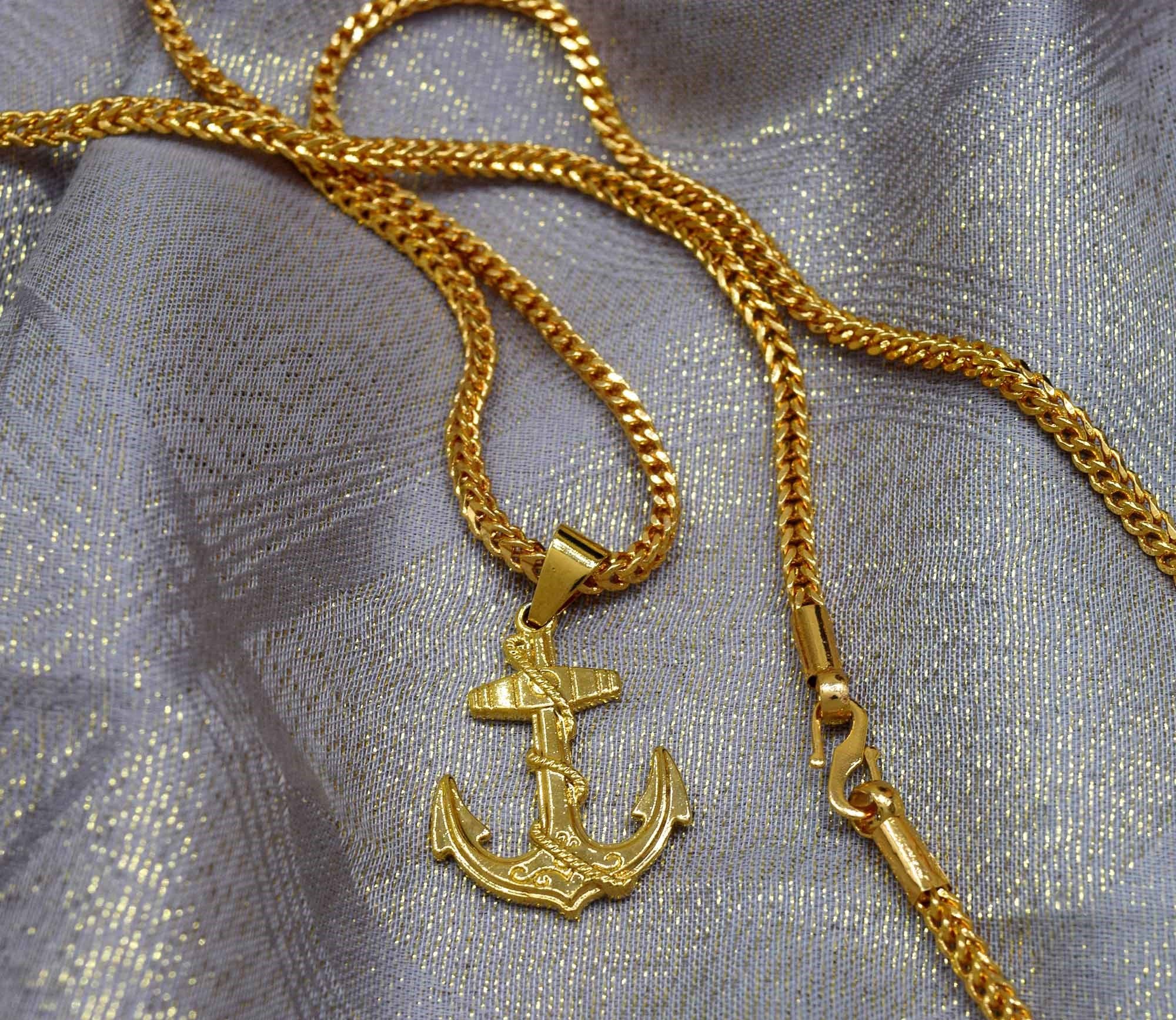 Gold Plated 18″/24″ 3mm FOX chain Anchor pendent Necklaces NowBuy.lk 4