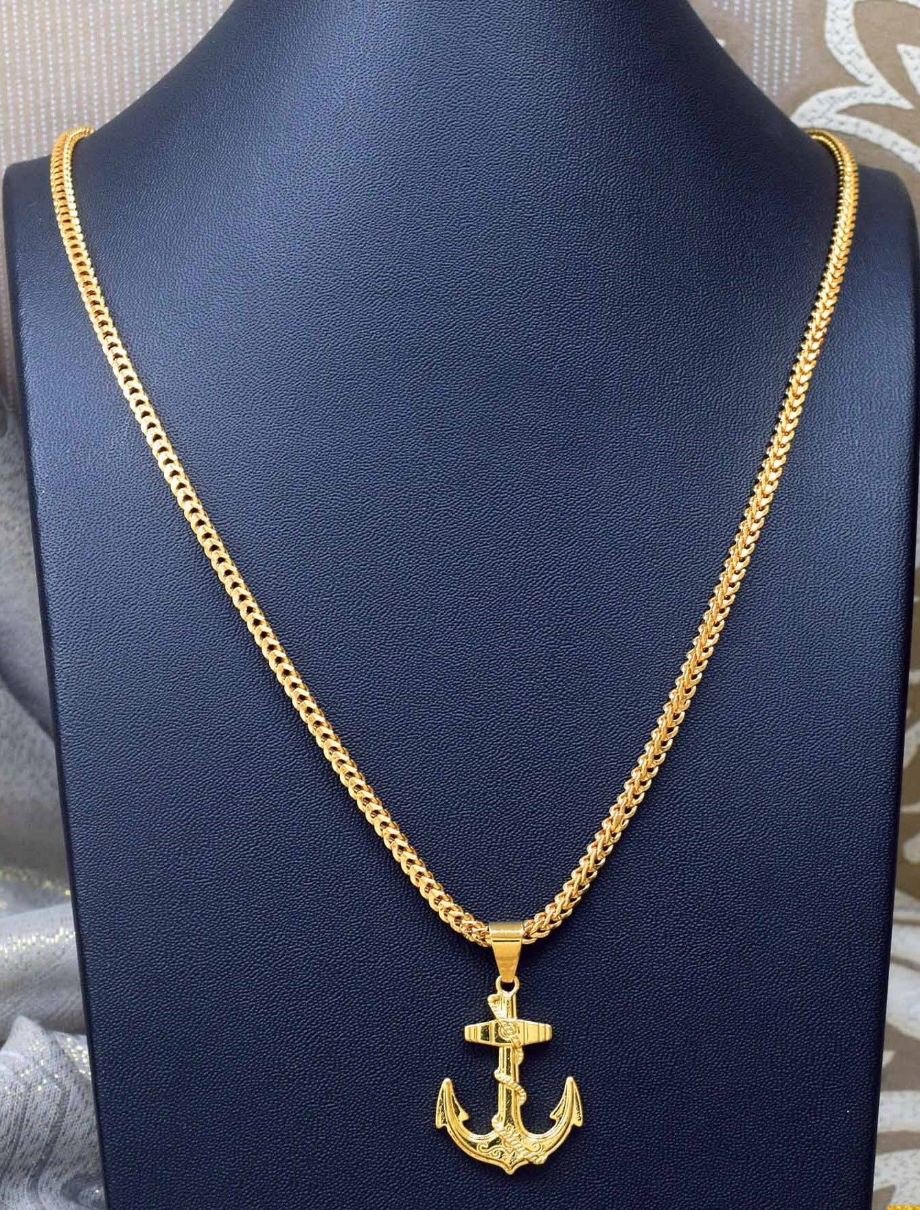 Gold Plated 18″/24″ 3mm FOX chain Anchor pendent Necklaces NowBuy.lk 5