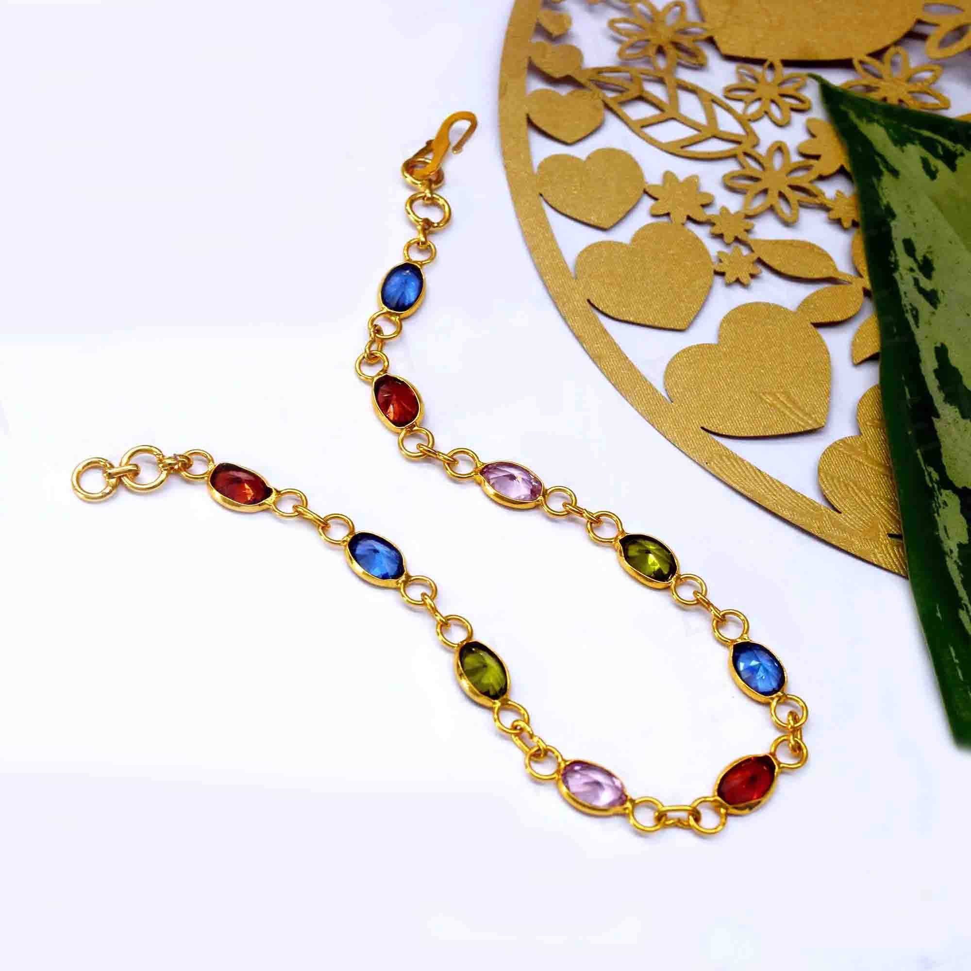 Gold plated Multi Color Oval Stone Bracelet Bracelets & Bangles NowBuy.lk 3