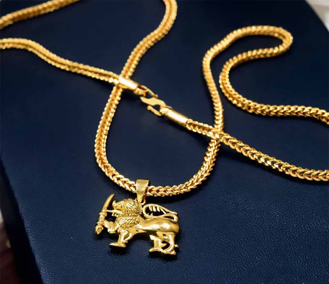 Gold Plated 3mm fox chain SL flag lion pendent Necklaces NowBuy.lk 3